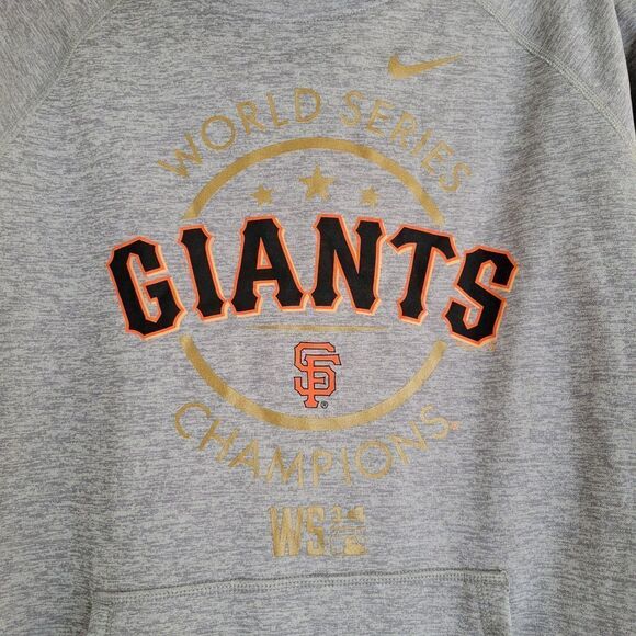 Nike Therma Fit Giants World Series Champions Heather Gray Hoodie Sweatshirt Med - Picture 4 of 16